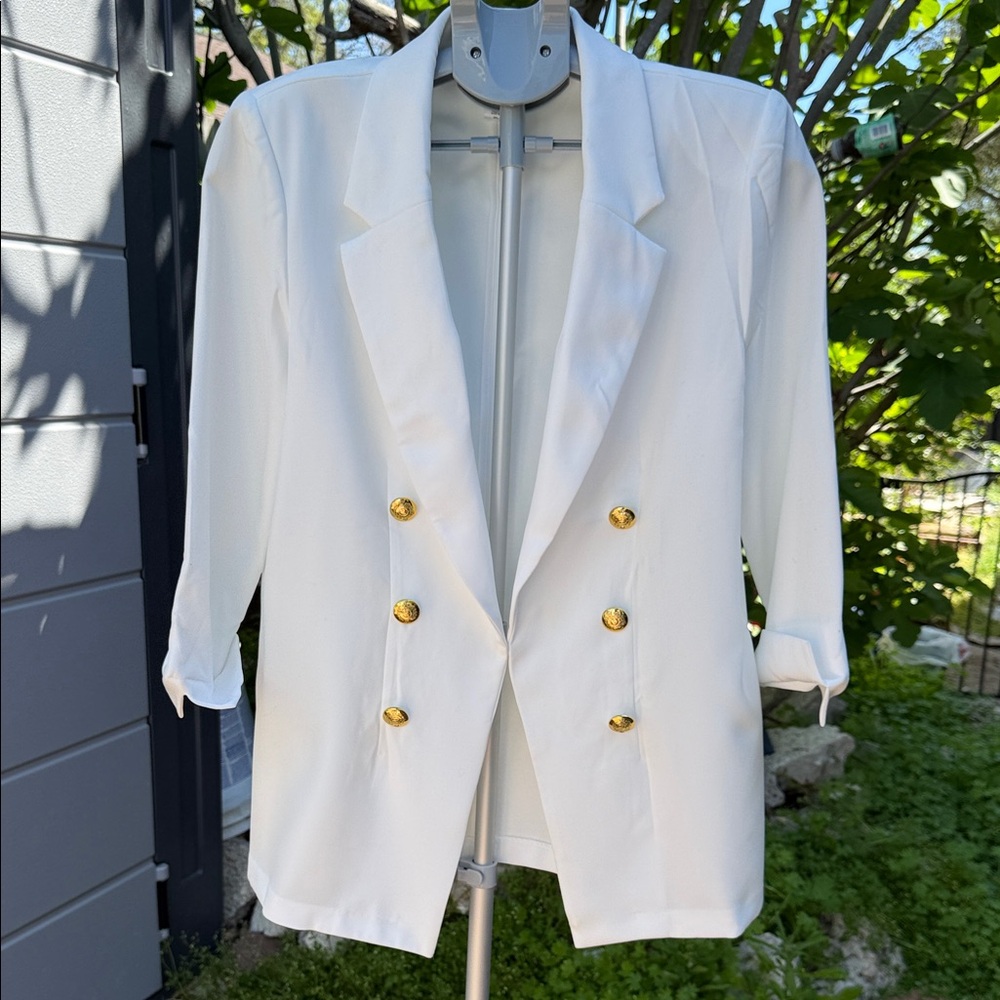 Elegant White Blazer with Gold Buttons